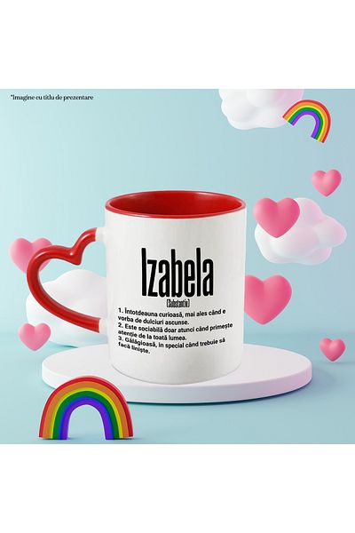 StoryGift Romania Mug With Name Izabela, and Funny Message, Curious, Sociable, Noisy, 330ml, With,STG