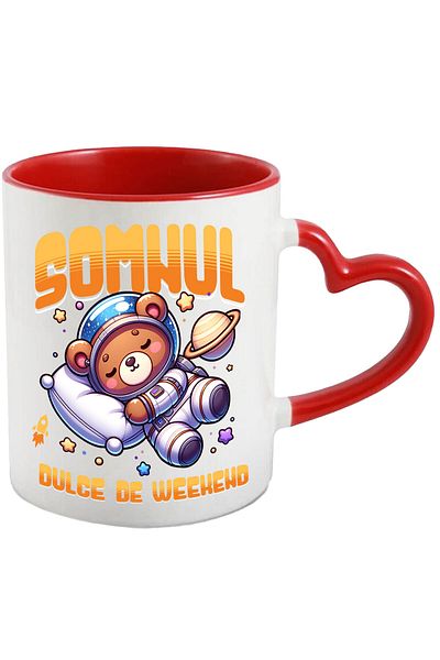 StoryGift Romania Cana cu Urs De Plus Maro Text Somnul Dulce De Weekend In spatiu Printre Stele, C, Cu Maner Inim