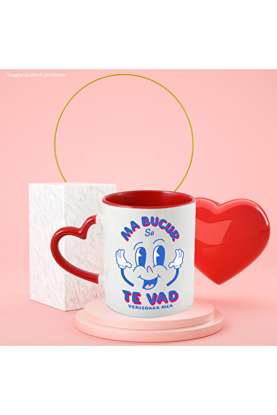 StoryGift Romania Cana cu Chip Vesel Desene Animate Copii Text In Limba Romana Ma Bucur Sa Te Vad , Cu Maner Inim