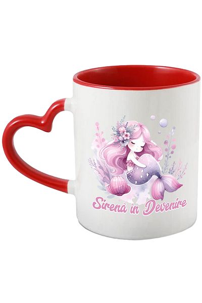 StoryGift Romania Cana Sirena în Devenire, sport inot, desene animate, viteza sub apa, 330ml, Cera, Cu Maner Inim