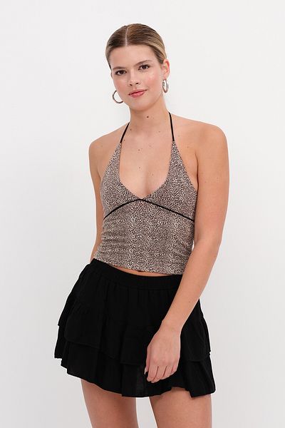 Addax Halter Neck Leopard Print Blouse B1565-1