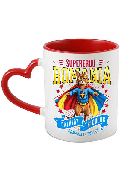 StoryGift Romania Abyssinian 2 Mug / Abyssinian 2 Cat in Captain Romania Costume with Capes, With Heart Handle