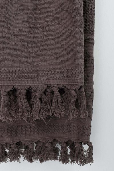 birizmoda Rita Jacquard Fringed Bath Towel - Dark Brown