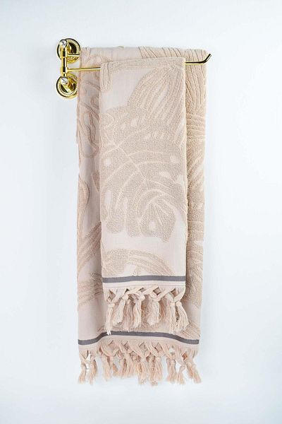 birizmoda Botanical Garden Fringed Bath Towel - Beige