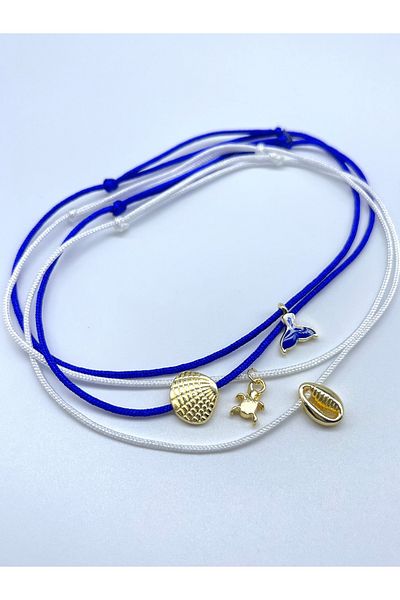 Concept HuBuTU 4 Pieces Minimal Mussel Fish Luck Figured White Midnight Blue Rope Summer Anklet Set