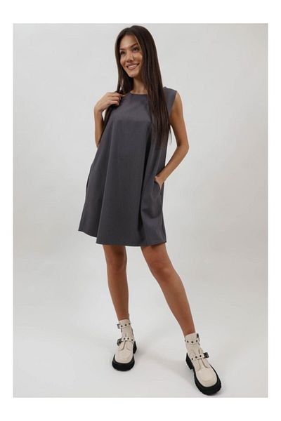 FASHIONLAND Short A-Line Dress With Vally Pockets Single Waist Gray
