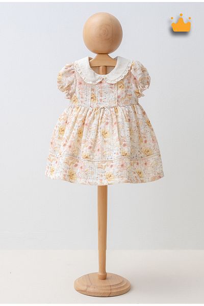 Mymio 0-24 Months Baby Collar Balloon Sleeve Floral Baby Girl Children Summer Eid Dress 4318