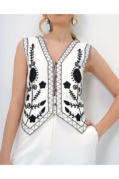 DİMA Patterned Strappy Linen Blend Vest
