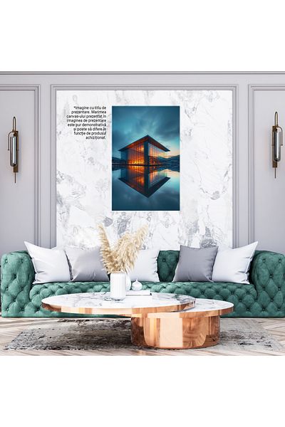 StoryGift Romania Canvas Print Glass House with Huge Pool City with Lights in the Distance at Sunset, Painting