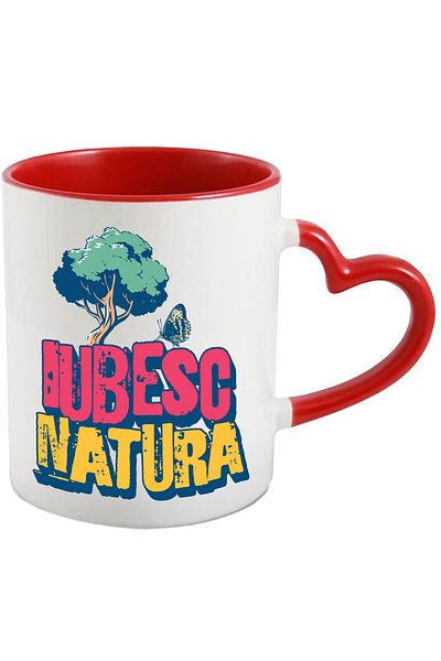 StoryGift Romania Cana cu Text Colorat Iubesc Natura Copac Verde Fluture, Hobby, Ceramica, 330ML, , Cu Maner Inim