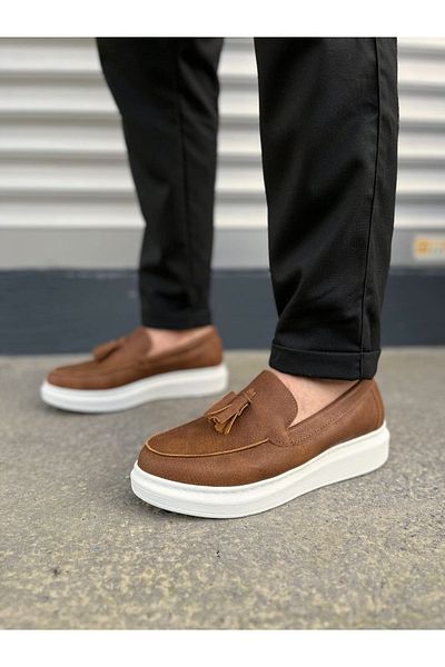 Zerenyus JY154 Blaze Laceless Tassel Ανδρικά καθημερινά κλασικά παπούτσια - Vegan Leather Tan White