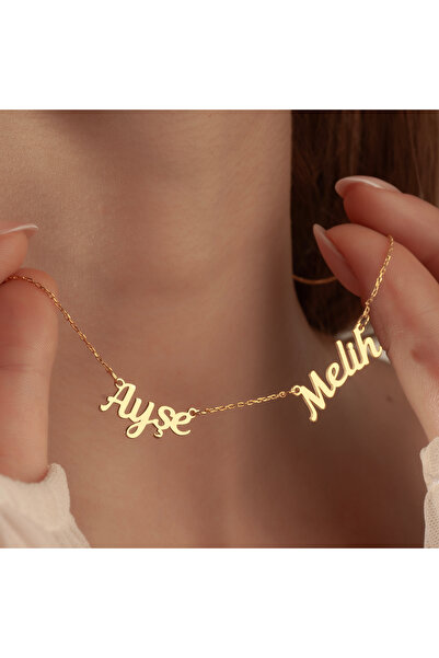 DECOVIENO İsim Kolye, Kadın İki İsimli Kolye, İsim Yazılı Kolye, İsimli Gümüş Kolye, 925 Ayar Gümüş Kolye