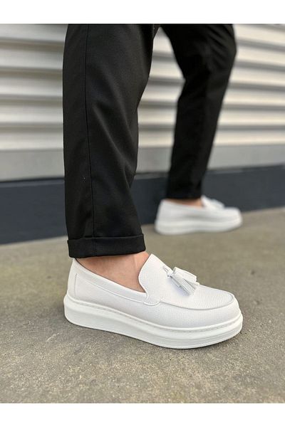 Zerenyus JY154 Blaze Laceless Tassel Ανδρικά καθημερινά κλασικά παπούτσια - Vegan Leather White