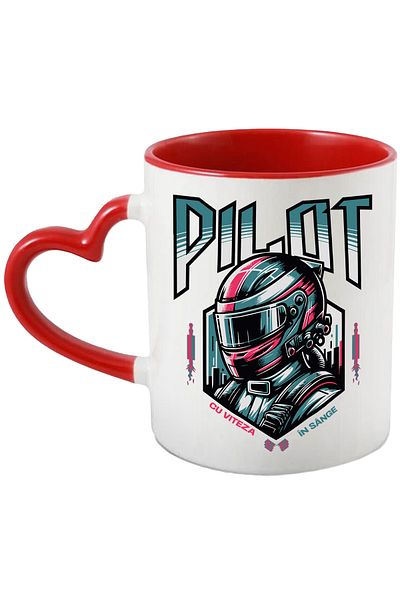 StoryGift Romania Cana iubitor de curse masini pilot cu viteza , 330ml, Ceramica cu Maner Inima Ro, Cu Maner Inim