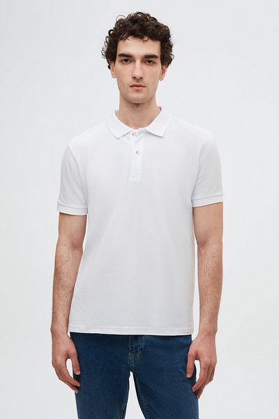 D'S Damat Ds Damat Regular Fit White 100% Cotton Long Lasting Non-Curling Polo Neck Embroidered T-Shirt