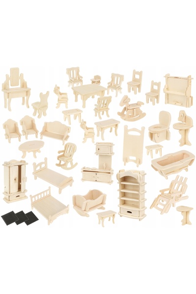 zola Σετ επίπλων κουκλόσπιτου, δημιουργήστε τα αγαπημένα σας έπιπλα, 34 τεμάχια