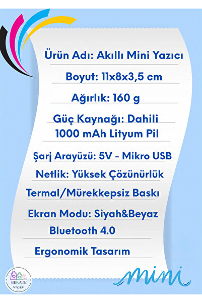 BEKAZE MİNİ KABLOSUZ TERMAL FOTOĞRAF YAZICISI TAŞINABİLİR BASKI MAKİNESİ