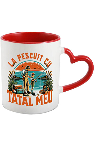 StoryGift Romania Cana cu Tata Si Fiu La Pescuit Balta Natura, Peste Text La pescuit Cu Tatal Meu,, Cu Maner Inim