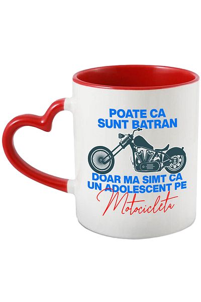 StoryGift Romania Cana cu Motocicleta vintige Clasica Pasiune Iubire Hobby Mesaj Poate Ca sunt Bat, Cu Maner Inim