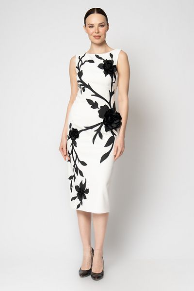 RENGIN Boydan Flower Pattern Printed Sleeveless Crepe Evening Dress