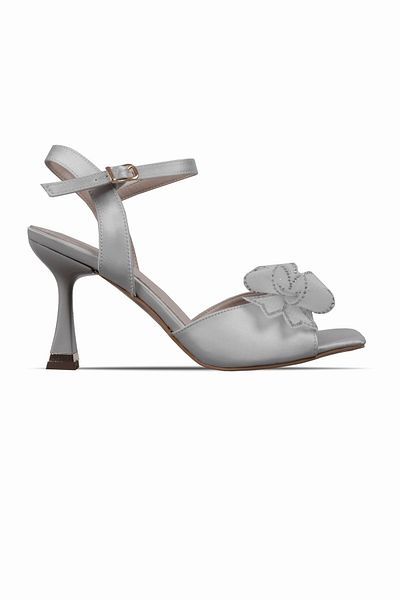 Lal Shoes & Bags Aster Women's Open Front Ribbon Detailed Heeled Shoes-Grey