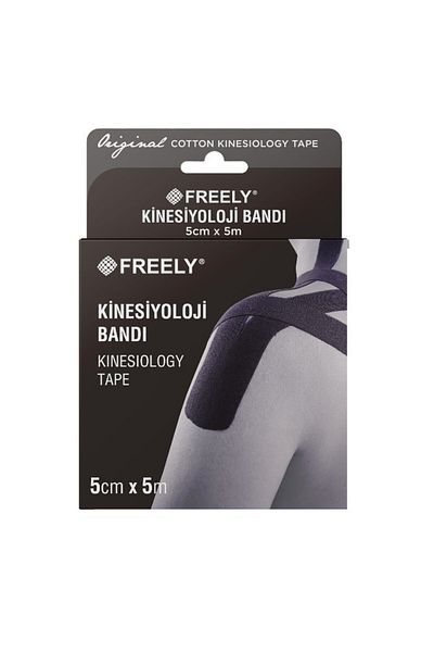 Freely شريط كينيسيولوجي وشريط للألم لون أسود (مقاوم للماء/100% قطن) كينيسيو