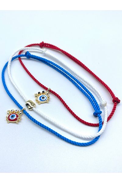 Concept HuBuTU 3 Pieces Minimal Crab Evil Eye Luck Figured Red Blue White Twisted Rope Summer Anklet Set