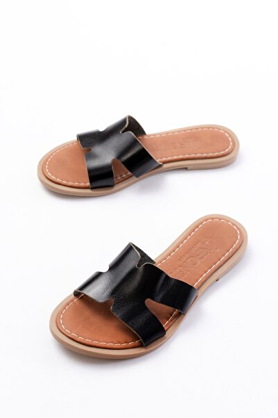 serkanseyyid 169-6100 Black Orthopedic Genuine Leather Women's Slippers