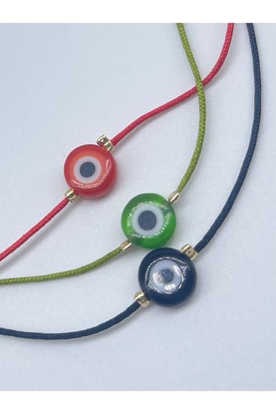 Concept HuBuTU 3 Pieces Minimal Glass Evil Eye Beaded Red Green Black Rope Figured Summer Anklet Set
