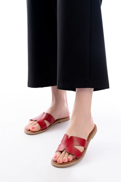 surkent 169-6100 Red Orthopedic Genuine Leather Women's Slippers