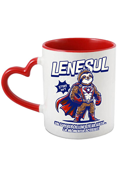 StoryGift Romania Proud Sloth Animal Mug With Superhero Cape Captain America Text One, With Heart Handle