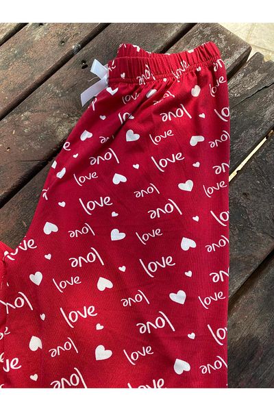 SMG DESİGN Summer Soft Textured Pajamas with Love Pattern