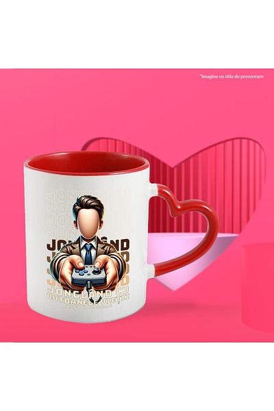 StoryGift Romania Jongland Mug with the buttons of life, video game, 330ml, Ceramic with Heart Handle Ro, Cu, STG