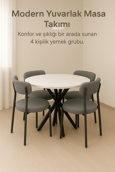 SKGROUP 4 Kişilik Masa Sandalye Takımı Teddy
