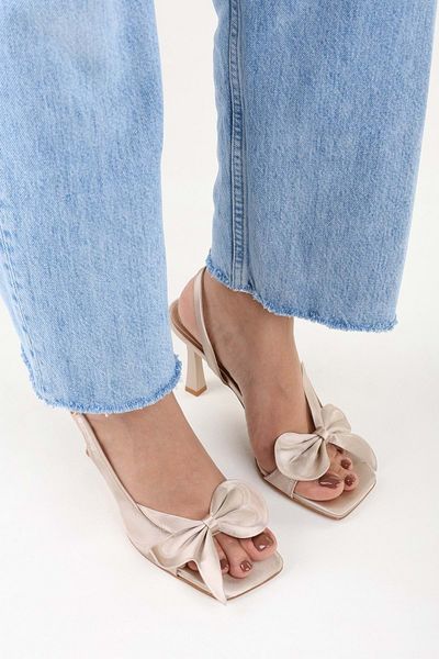 Shoeberry Women's Lily Skin Satin Bow Detailed Heeled Shoes