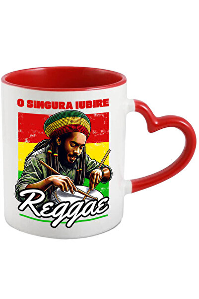 StoryGift Romania Cana cu Portret Bob Marley Cu Dreduri Si Caciual Tricotata Cantand La Toba Muzi, Cu Maner Inim