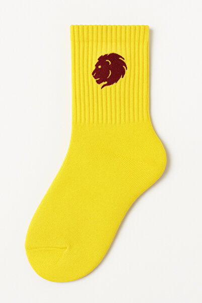 AYDK Fan 2 Pairs Yellow Red Lion Embroidered Casual Summer Winter Unisex Socket Tennis Fan Socks