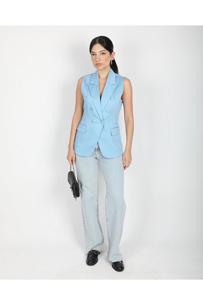 DEQ FASHION Baby Blue Blazer Men's Collar Button Detailed Vest