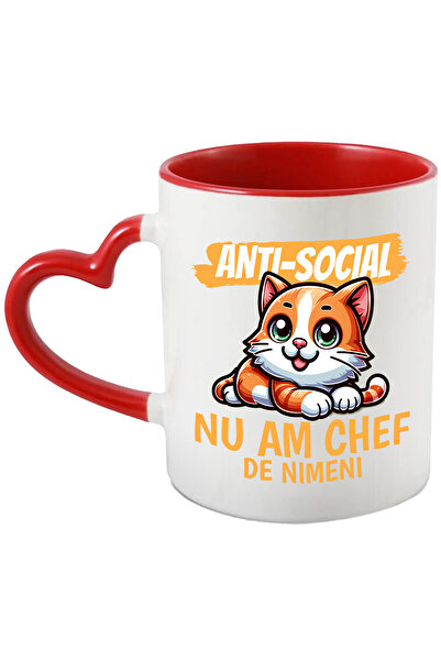 StoryGift Romania Cana cu Pisica Portocalie Vesela Ochii Verzi Text Anti-soci...