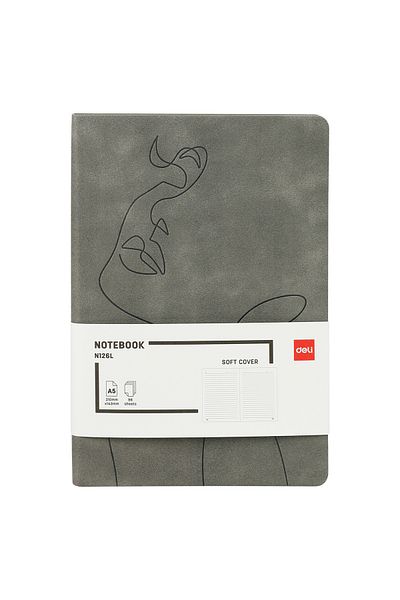 Deli Office Notebook A5 96 Pages 80G Ruled Grey Leather Cover N126L Deli