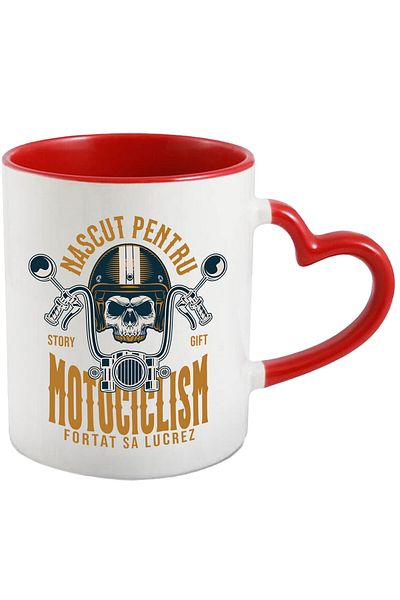 StoryGift Romania Cana cu Iubitorii de Motocicleta Casca Protectie Craniu Dinti De Aur Pasiune Nas, Cu Maner Inim