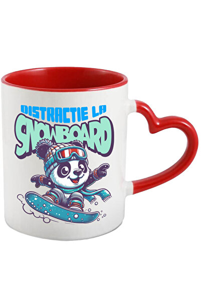 StoryGift Romania Cana cu Urs panda cu Echipament Sport Placa De Snowboard Sport De Iarna Text Dis, Cu Maner Inim