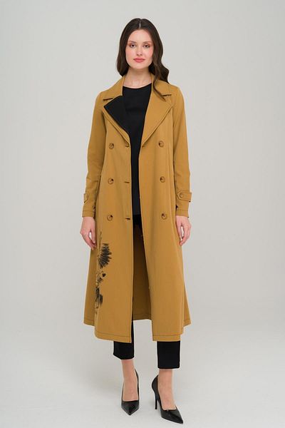 Olcay Garnili Unlined Trench Coat - 6694 Model with Print and Stone Detail