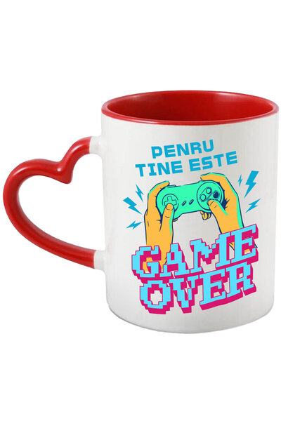 StoryGift Romania Cana cu Maneta Jocuri Video In Maini Text Pentru Tine Este Game Over, Ceramica, , Cu Maner Inim