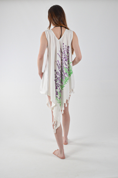 REİNA TEKS Сукня з асиметричним кроєм, з лавандовим візерунком, бавовняна віскозна пляжна сукня, 1 шт. Парео Beachwear