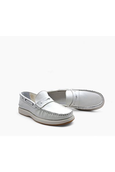 MARCOMEN Genuine Leather Spring Summer Laceless Ecru White Men's Loafer Shoes