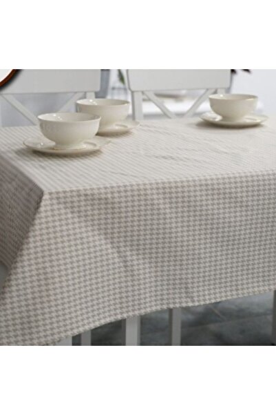 Pucioasa Teflon-coated cotton tablecloth, 160x320cm, geometric zig-zag beige