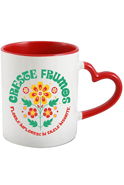 StoryGift Romania Cana cu Floare Colorata Text Creste Frumos Florile Inflores...