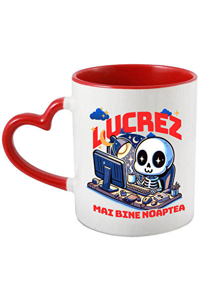StoryGift Romania Cana cu Schelete Uman Cu Cana cafea In Fata calculator Text In Limba Romana Lucr, Cu Maner Inim