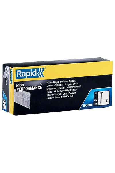 Rapid 40100537 Straight Brad Nail Staples, Leg Length 50 mm, No.8, 5000 Pieces, Galvanized
